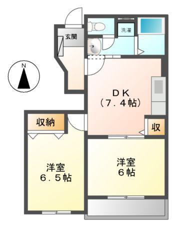 メゾン アンジュ A・B・C棟(2DK/1階)の間取り写真