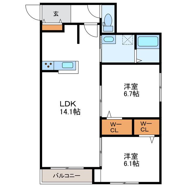 TWINKLE桑園 トゥインクル桑園(2LDK/2階)の間取り写真