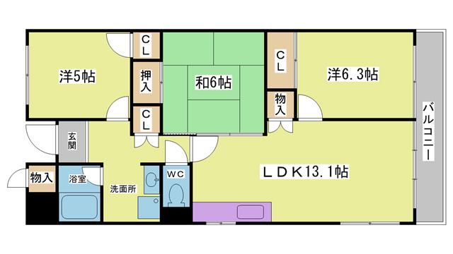 サイコート鈴蘭台(3LDK/7階)の間取り写真