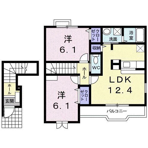 ベルファニー楠A(2LDK/2階)の間取り写真