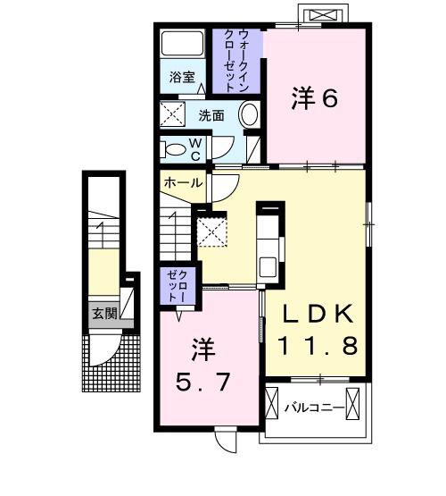 ポムダムールII(2LDK/2階)の間取り写真