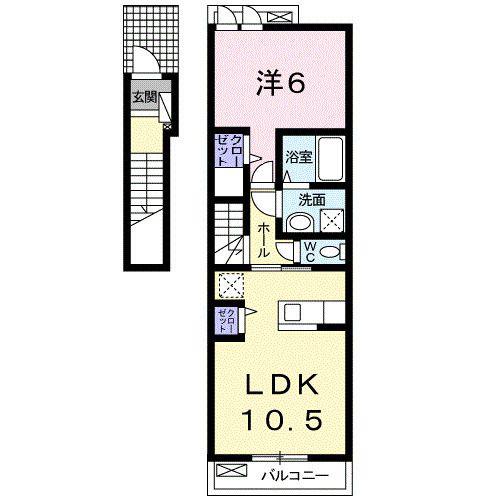 ＪＲ山陽本線 東福山駅 徒歩15分 2階建 築13年(1LDK/2階)の間取り写真