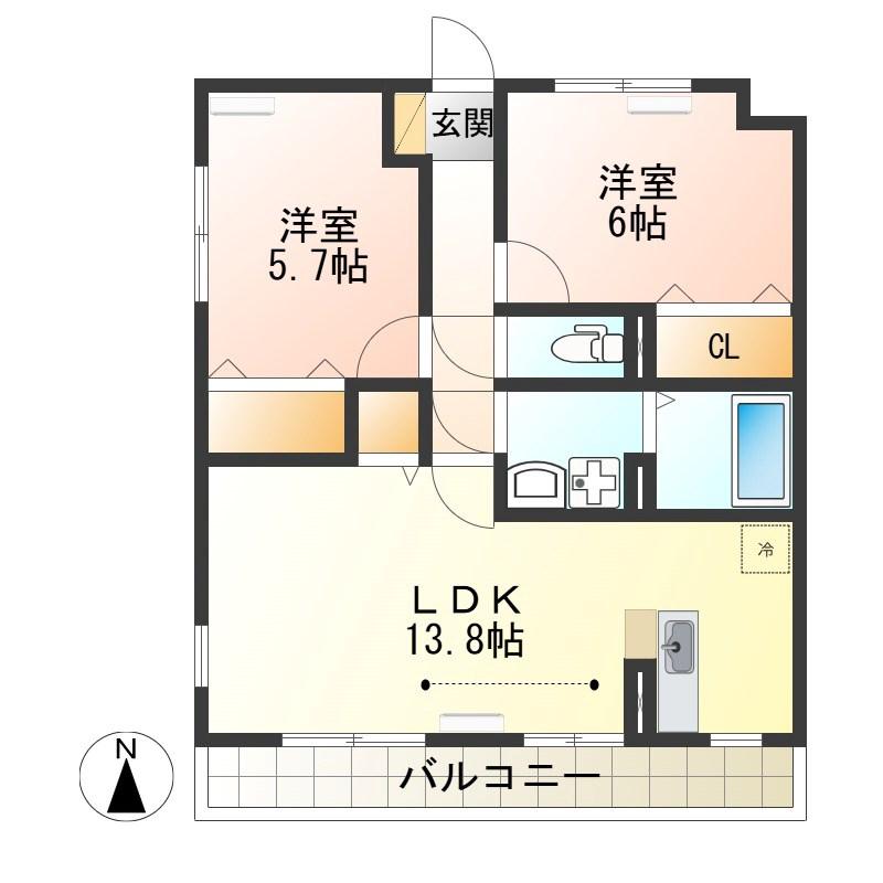 エフプラッツ(2LDK/2階)の間取り写真