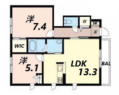 ハイツ熊見V A棟(2LDK/1階)の間取り写真