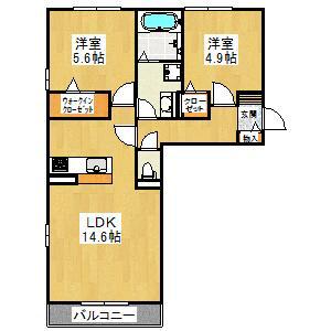 VILLA PINO 美原(2LDK/2階)の間取り写真