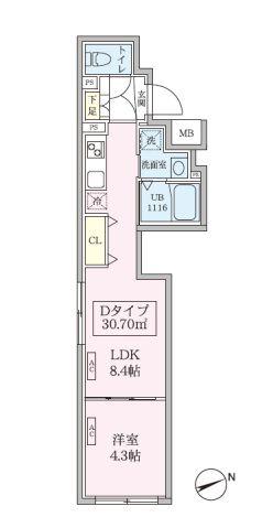 スカイコートリュクス品川大崎(1LDK/4階)の間取り写真