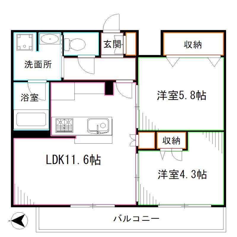 フレンシア下井草(2LDK/4階)の間取り写真