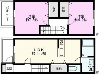 メゾン・ドゥ・ボヌール(2LDK/1階)の間取り写真