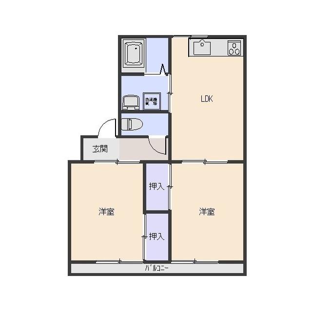 コンフレールみやこ(2LDK/2階)の間取り写真