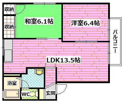 パークサイドイズミD(2LDK/1階)の間取り写真