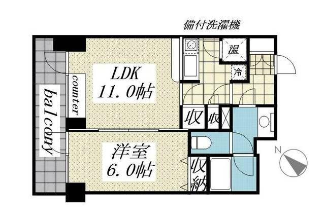 メゾンドヴィレ日本橋中州(1LDK/6階)の間取り写真