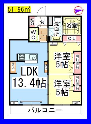 AF ランドマーク瀬谷(2LDK/2階)の間取り写真