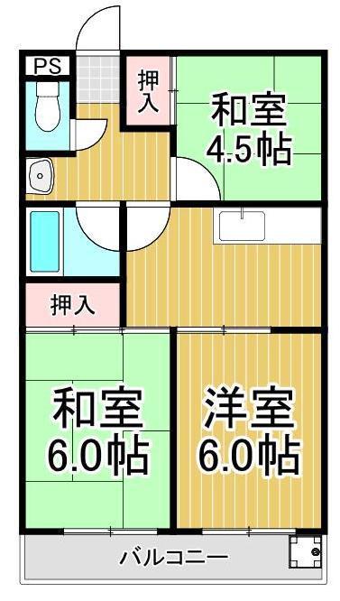 マンションハラ(3K/4階)の間取り写真