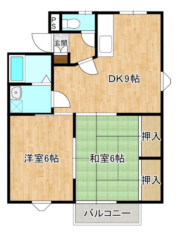 コーポ二ノ原B(2DK/1階)の間取り写真