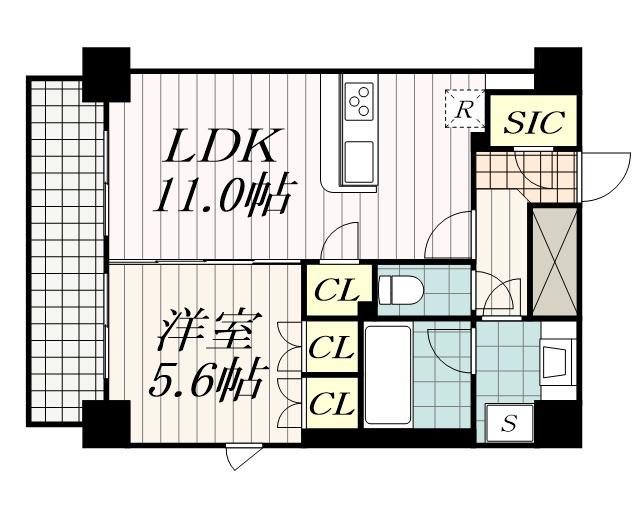 エクセレントシティ千葉中央エアレジデンス(1LDK/8階)の間取り写真