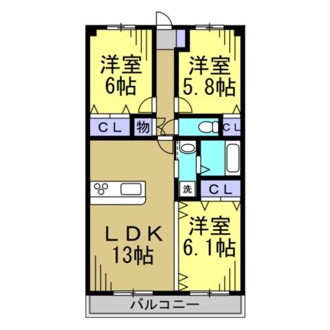 レジオン・ド・ヌール(3LDK/2階)の間取り写真
