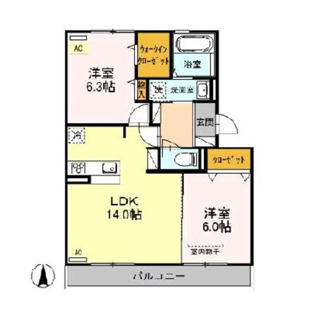 リヴァージュ(2LDK/3階)の間取り写真