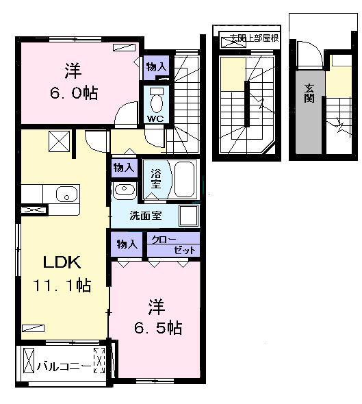 プリムローズ M(2LDK/3階)の間取り写真