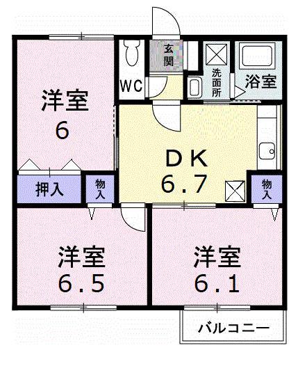 ツインヒルズA(3DK/1階)の間取り写真