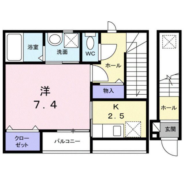 本町1丁目アパート(1K/2階)の間取り写真
