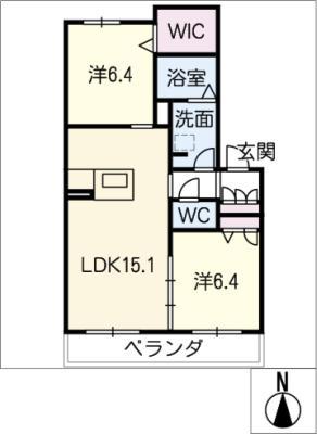ヴィラコート檀溪(2LDK/2階)の間取り写真