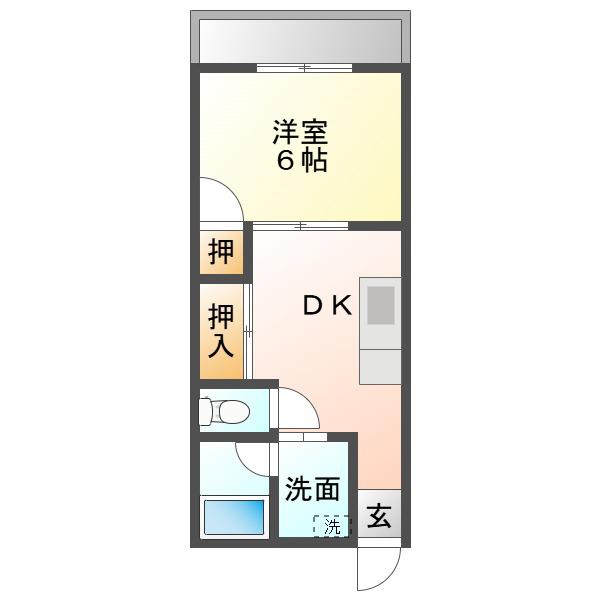 フラワーハイツ打馬(1DK/2階)の間取り写真