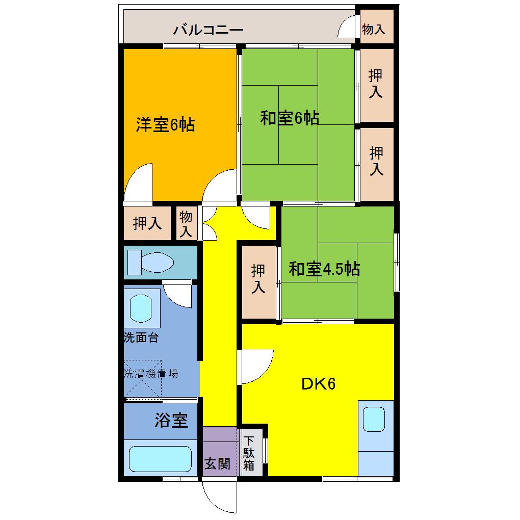 弓ヶ浜コーポ(3DK/3階)の間取り写真