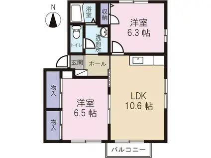サンフラワー(2LDK/2階)の間取り写真