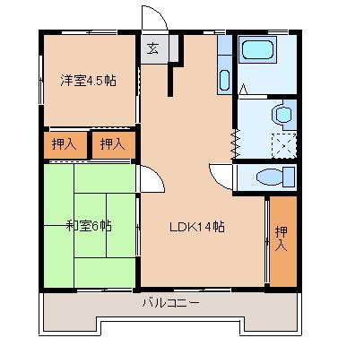 スカイハイツ上石田(2LDK/3階)の間取り写真