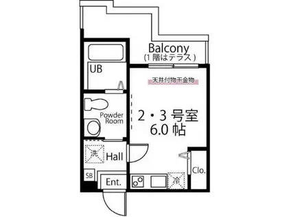 ハーミットクラブハウス杉田II(ワンルーム/2階)の間取り写真