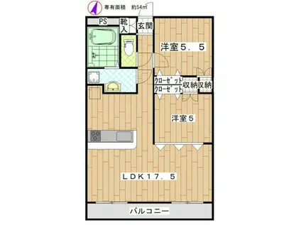 パレスK(2LDK/3階)の間取り写真