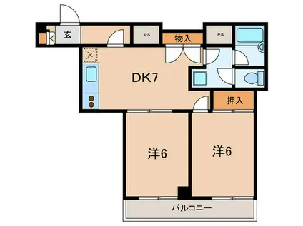 カーザU(2DK/1階)の間取り写真