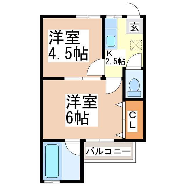 千曲ハイツA(2K/2階)の間取り写真