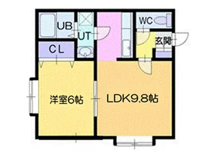 江別大麻レモンハイツII(1LDK/2階)の間取り写真