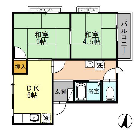 サンハイツ学園前(2DK/2階)の間取り写真