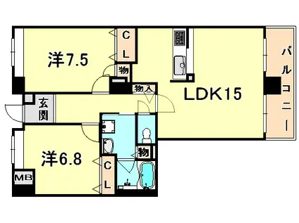 ガーデンライフ岡本(2LDK/13階)の間取り写真