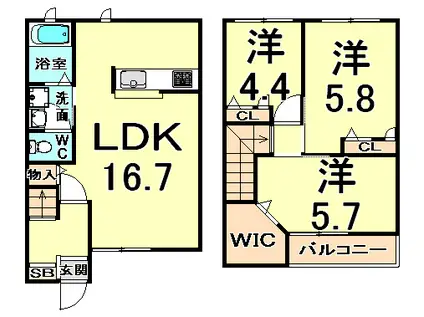 エーデルハイム浜田(3LDK/1階)の間取り写真