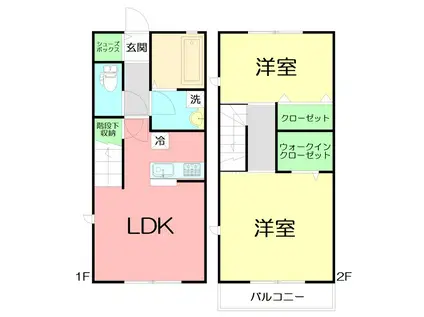 小田急小田原線 渋沢駅 徒歩4分 2階建 築10年(2LDK/1階)の間取り写真