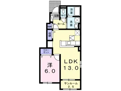 グラースA(1LDK/1階)の間取り写真