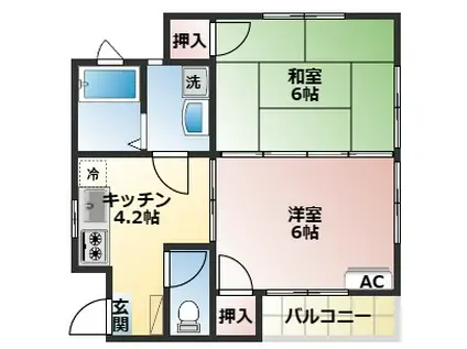 錦江アパート(2K/2階)の間取り写真