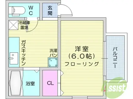 サマックス グレシャス(1K/2階)の間取り写真