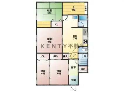 レッドハウス(4SDK/1階)の間取り写真