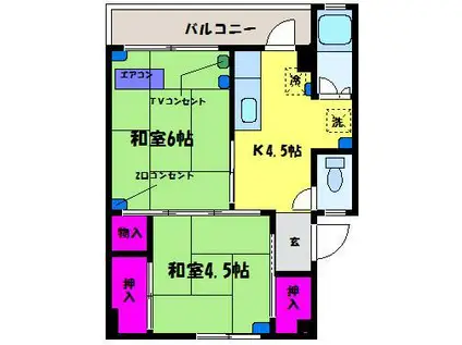 サクラハウス吉作(2K/4階)の間取り写真