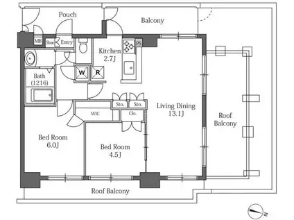 LA SANTE広尾(2LDK/10階)の間取り写真
