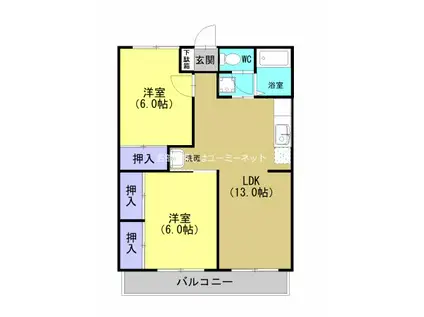 クオリティ清風(2LDK/3階)の間取り写真