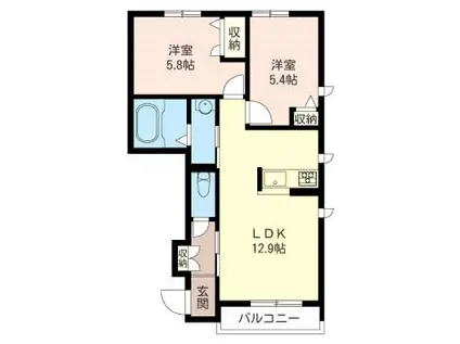 ヴィルドミール(2LDK/1階)の間取り写真