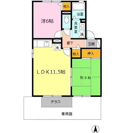 セジュールS C棟(2LDK/1階)の間取り写真