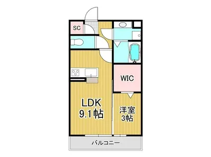 コンフォーティア宮田 A棟(1LDK/3階)の間取り写真