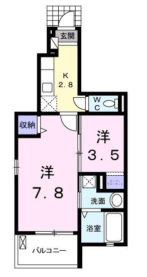 ローズデール(1SK/1階)の間取り写真