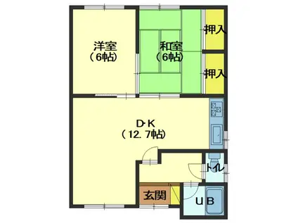 ハウスユー(2DK/2階)の間取り写真